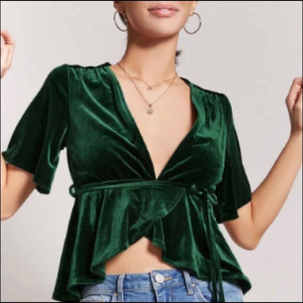 Emerald green velvet top